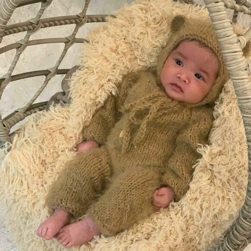 One piece bear outfit with hat for newborn photo